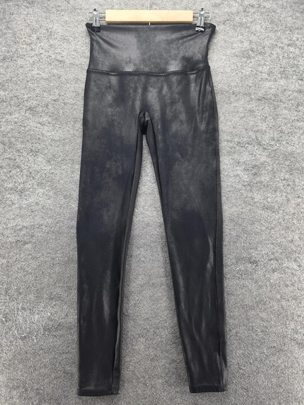SPANX Leggings Womens L Black Ankle Faux Leather Shaping Stretch Activewear